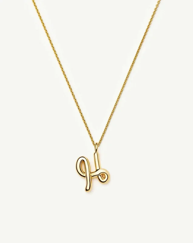Curly Molten Initial Pendant Necklace – H | 18k Gold Vermeil