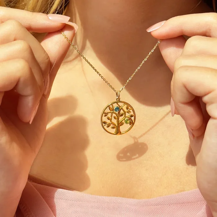 Custom Family Tree Birthstone Pendant Necklace, Sterling Silver, Gold Vermeil, Rose Gold Filled, Tree of Life Christmas Gift for Grandma, Mom, Nana