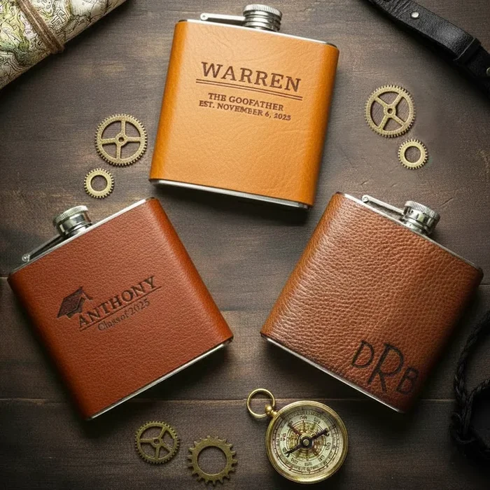 Custom Leather Flask, Personalized Engraved Gift Flask, Father’s Day Gift for Dad, Custom Monogrammed Gift, Best Dad Ever Flask, Groomsmen Gift Custom