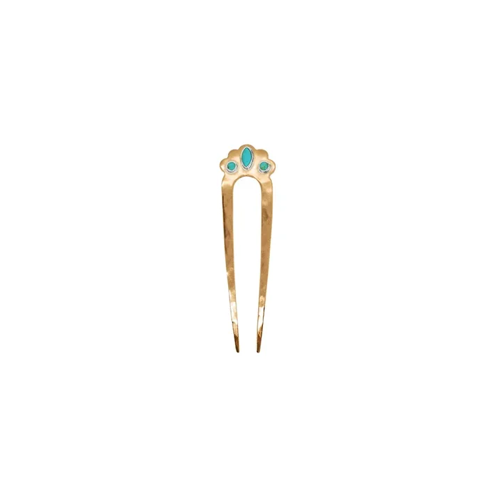 Cut Stone Fado Hair Pin in Turquoise & Silver – Small