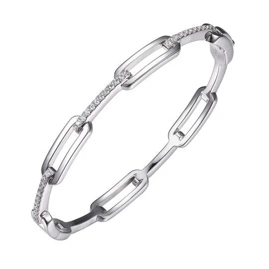 CZ Rhodium-Plated Silver Paperclip Link Bangle