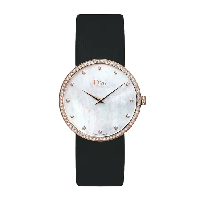 D de Dior quartz rose gold diamond with black satin strap 38 mm – Lepage