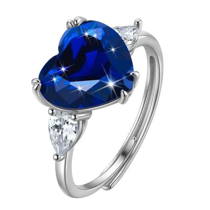 Damenring mit 6 Karat blauem Saphir in Herzform, 925er Sterlingsilber, Geburtsstein September, Schmuckstück, Geschenk zum Geburtstag, Weihnachten oder Muttertag