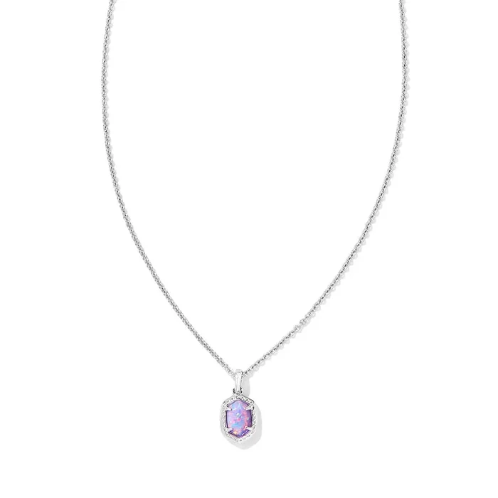Daphne Framed Short Pendant in Silver & Lilac Kyocera Opal