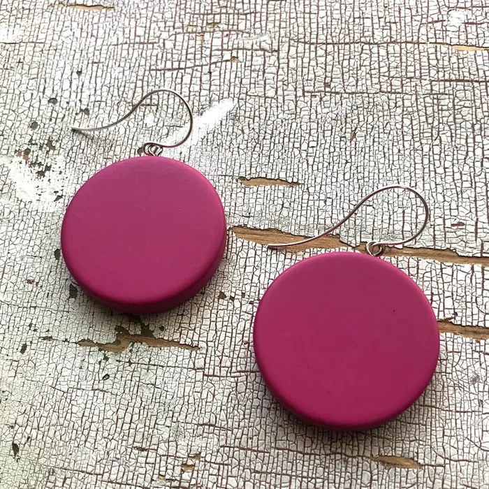 Deep Mauve Matte Lucite Disc Drop Earrings