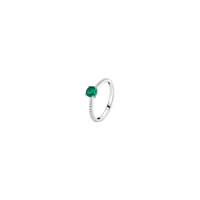 Demoiselle engagement ring in white gold, emerald and diamonds | LEPAGE