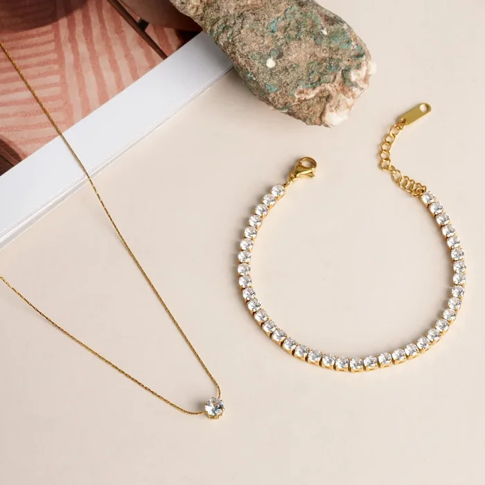 Diamond Affair Bracelet & Delicate Diamond Studded Necklace Jewellery Set