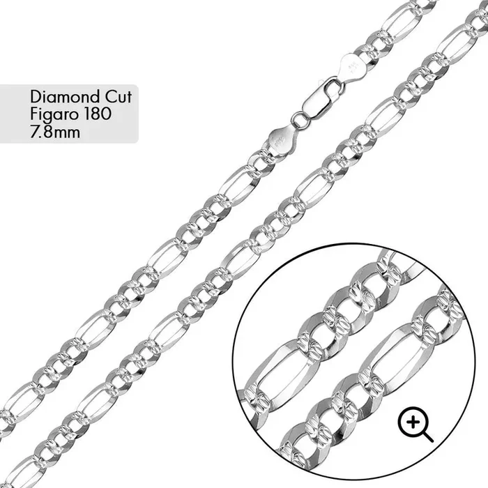 Diamond Cut Figaro 180 Bracelet and Chain 7.8mm – CH638