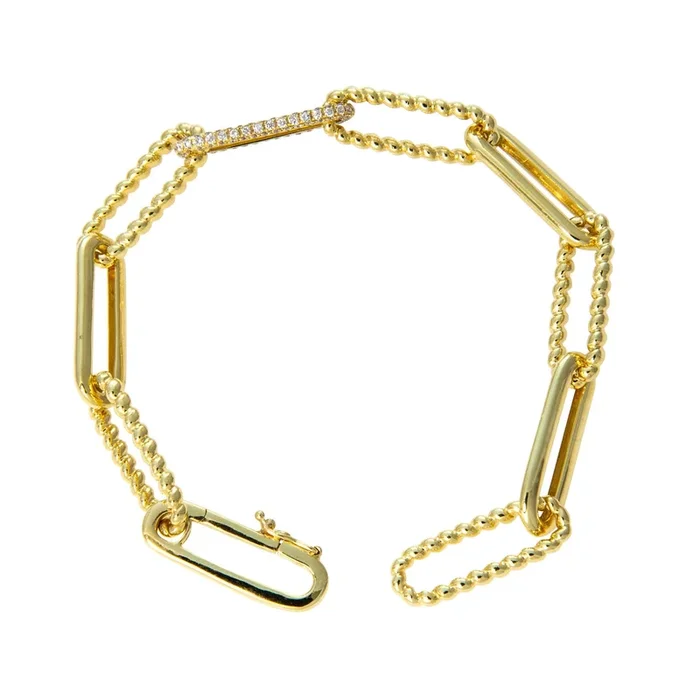 Diamond Pavé Accent 14K Yellow Gold Mixed Oblong Link Bracelet