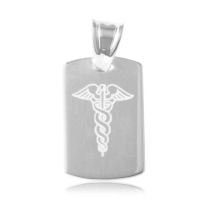 Dije grabable con placa de identificación de alto pulido en plata 925 con signo médico – CARP00003