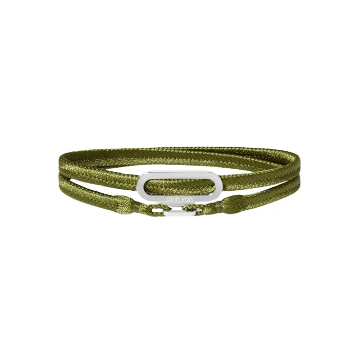Dinh Van double wrap bracelet in white gold with green woven strap | LEPAGE