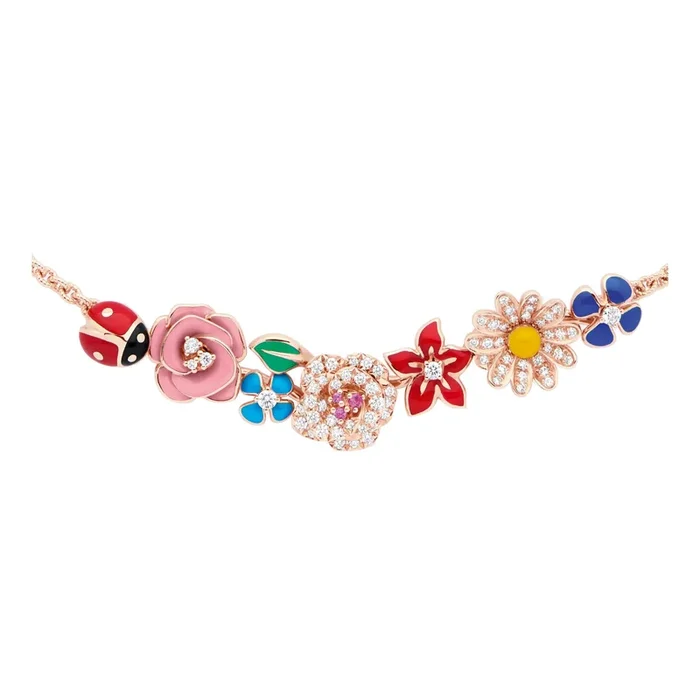 Dior Diorette necklace in rose gold, diamonds, pink sapphire and coloured lacquer | LEPAGE