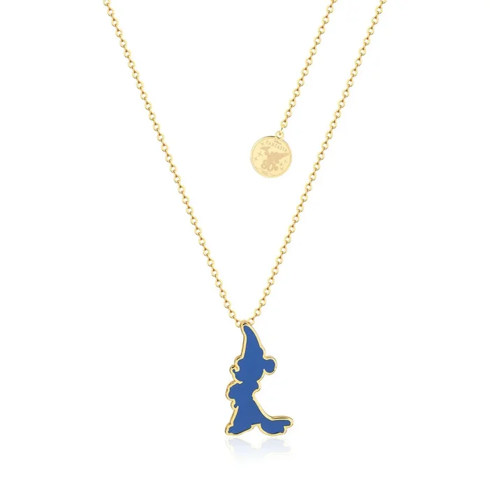 Disney Fantasia Gold Plated Sorcerer’s Mickey Enamel Silhoutte Pendant on Chain