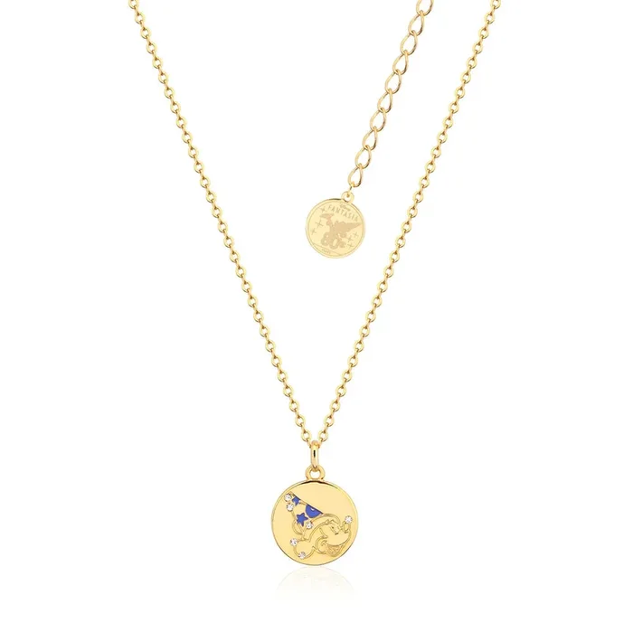 Disney Fantasia Gold Plated Sorcerer’s Mickey Reversible Medallion Pendant on Chain