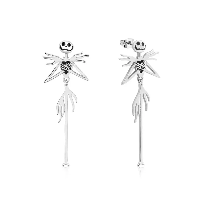 Disney Jack Skellington White Gold Plated Drop Earrings