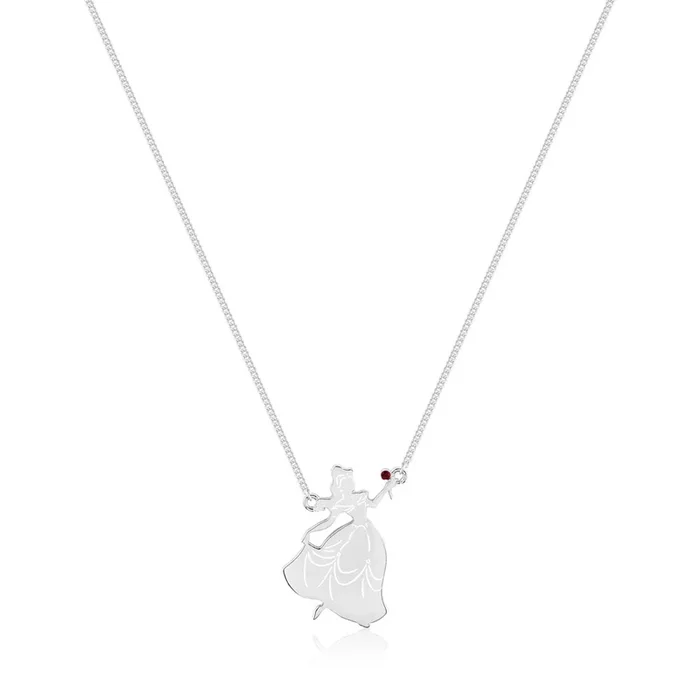 Disney Princess Rhodium Plated Beauty & The Beast Belle Pendant With 40cm Chain