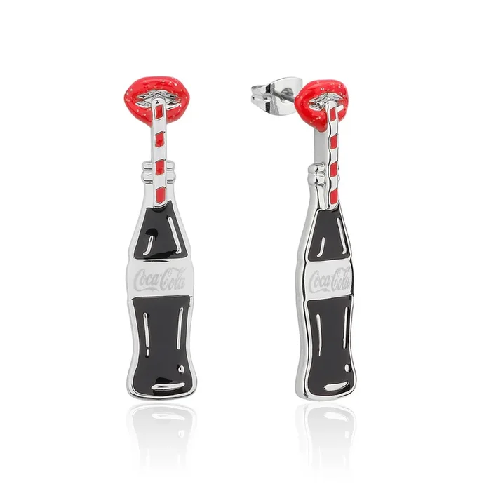 Disney White Gold Plated Stainless Steel Coca cola Lips Drop Earrings