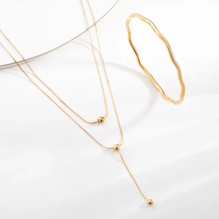 Drop Bead Necklace & Wave Bracelet Combo Set