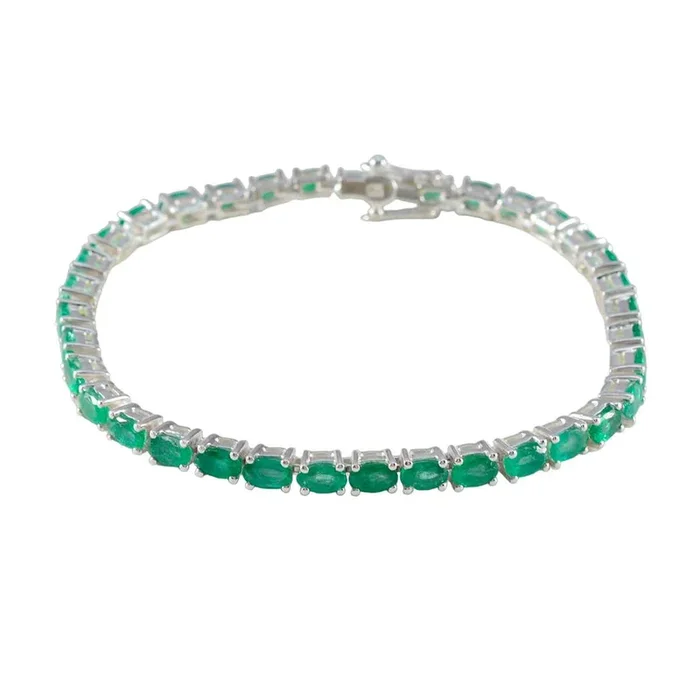 Emerald CZ Cat Day Tiny Green 925 Silver Tennis Bracelet