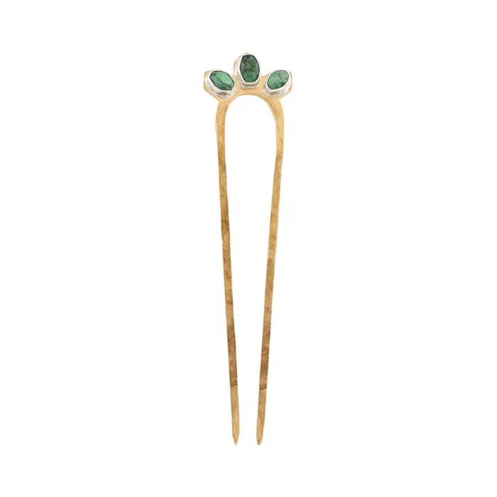 Empire Hair Pin in Emerald & Bronze – Large