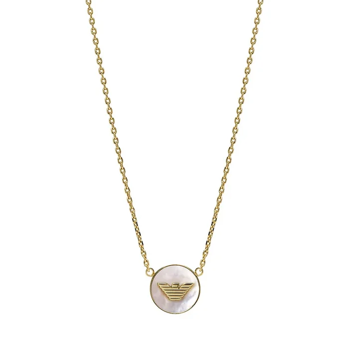 Emporio Armani Gold Plated Brass Mother Of Pearl Eagle Logo Pendant On Chain