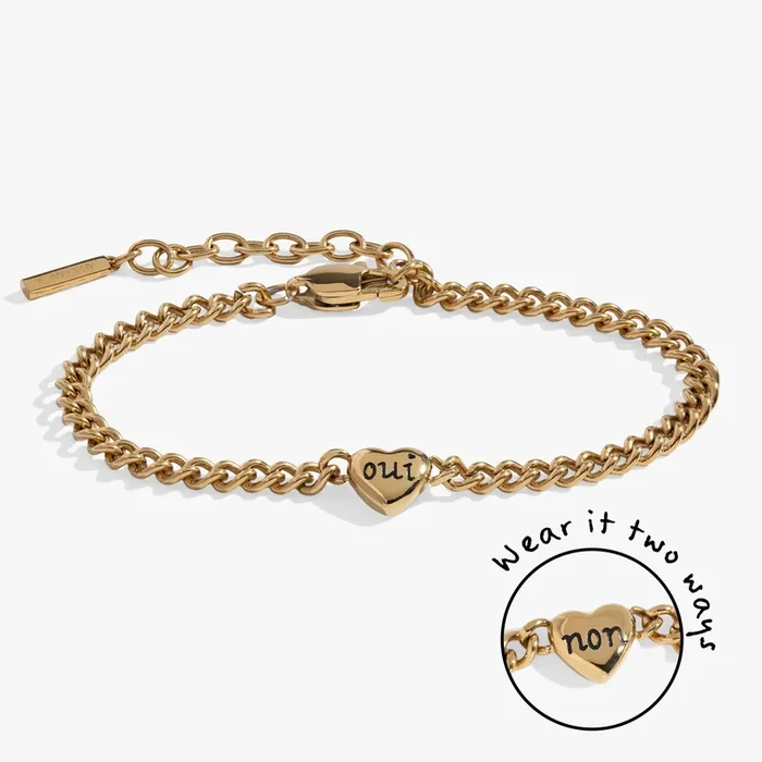 Engraved French ‘Oui’ & ‘Non’ Reversible Heart Bracelet