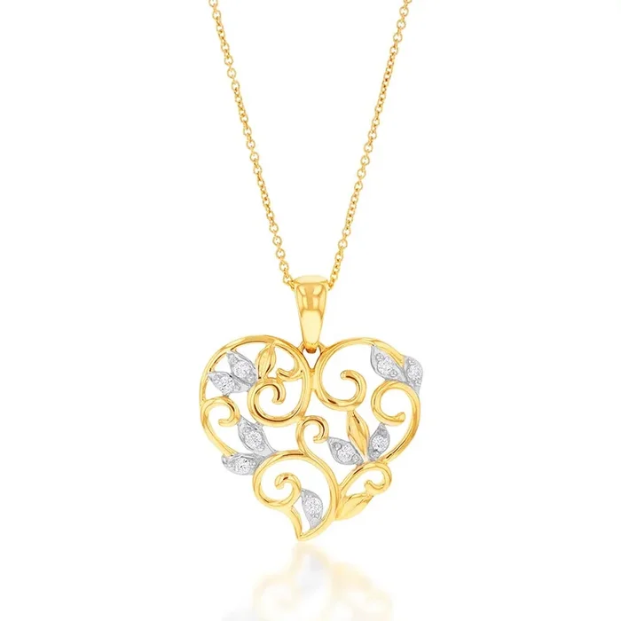 Flawless Cut 10-14PT Diamond Heart Pendant Set In 9ct Yellow Gold on Tiffany Chain