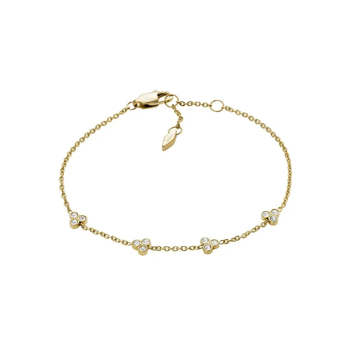 Fossil Yellow Gold Plated Stainless Steel Sadie Trio Glitz CZ Bracelet