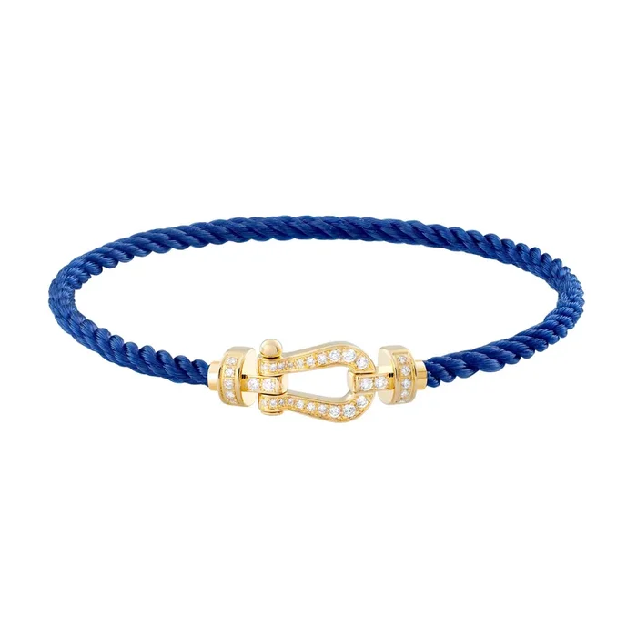 Fred Force 10 bracelet, medium model in yellow gold, diamond-paved and indigo blue cable – Lepage