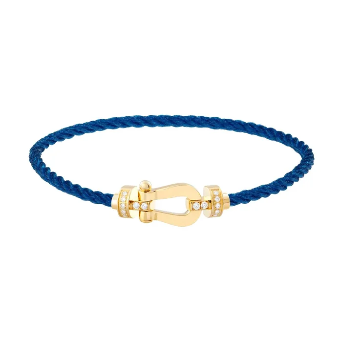 Fred Force 10 bracelet medium model in yellow gold, diamonds and jean blue cable – Lepage