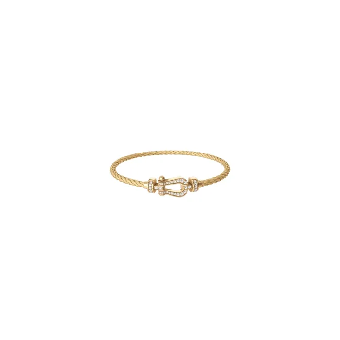 Fred Force 10 bracelet, medium model in yellow gold with diamond pavement – Lepage