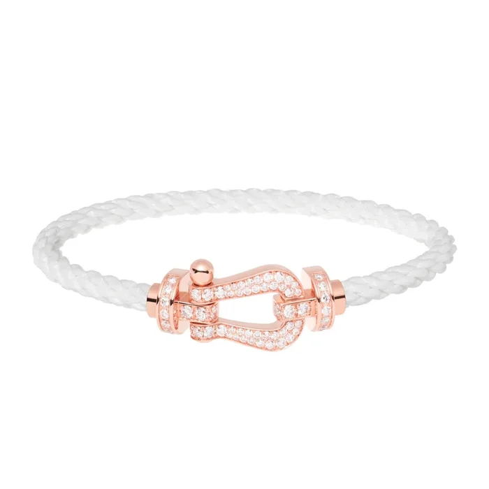 Fred Force 10 large model bracelet in rose gold, diamond pavement and white cable – Lepage