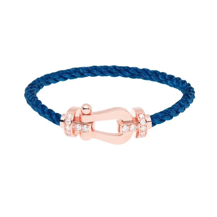 Fred Force 10 large model bracelet in rose gold, diamonds and jean blue cable – Lepage