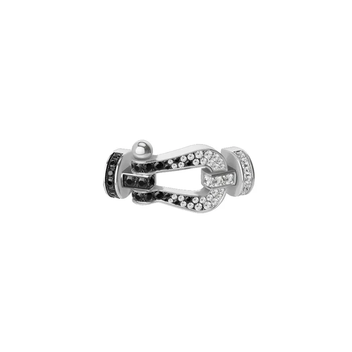 Fred Force 10 large model buckle in white gold, diamonds and black diamonds – Lepage