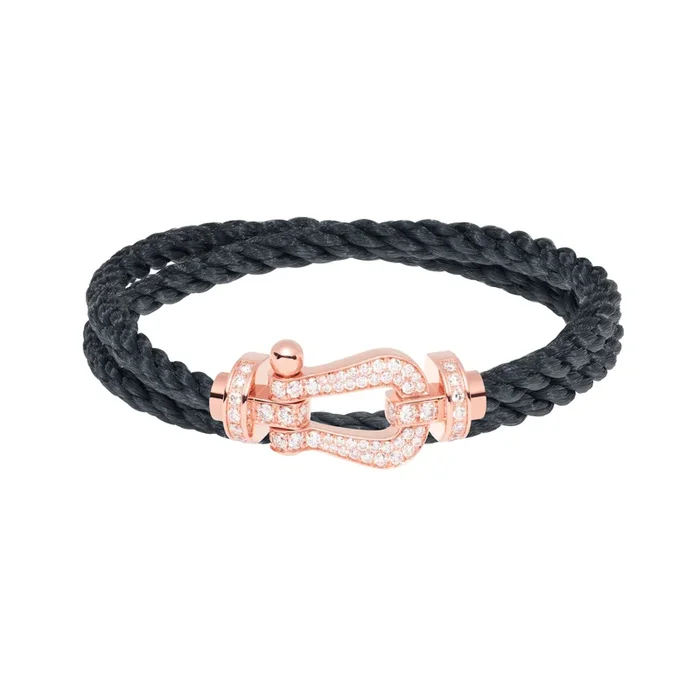Fred Force 10 large model double tour bracelet in rose gold, diamond pavement and stormy grey cable – Lepage