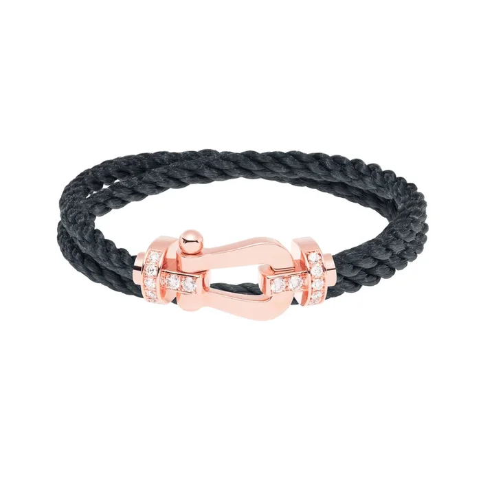 Fred Force 10 large model double tour bracelet in rose gold, diamonds and stormy grey cable – Lepage