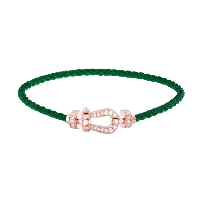 Fred Force 10 medium model bracelet in rose gold, diamond-paved and emerald green cable – Lepage