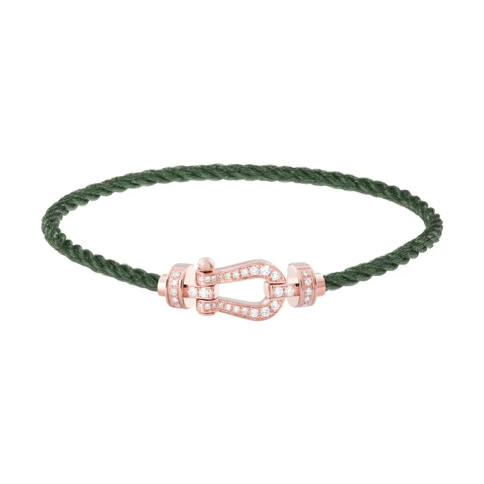 Fred Force 10 medium model bracelet in rose gold, diamond pavement and khaki cable – Lepage