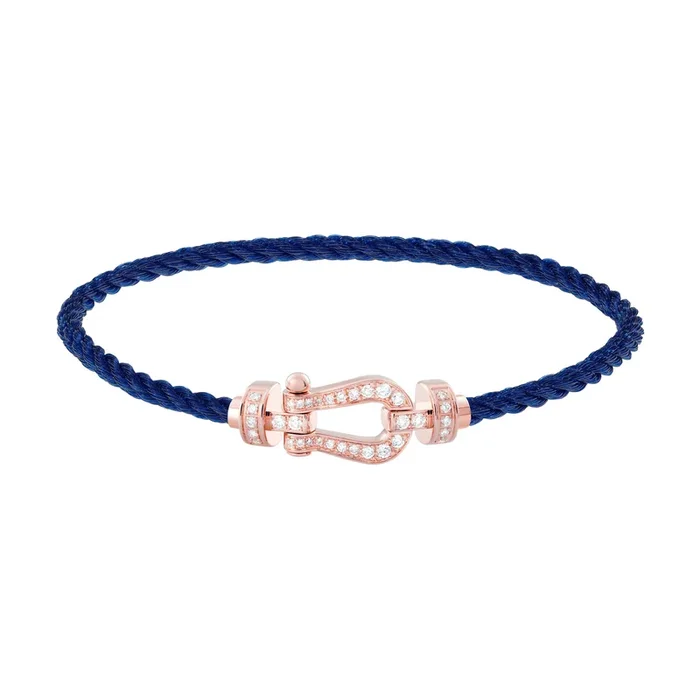 Fred Force 10 medium model bracelet in rose gold, diamond pavement and navy blue cable – Lepage