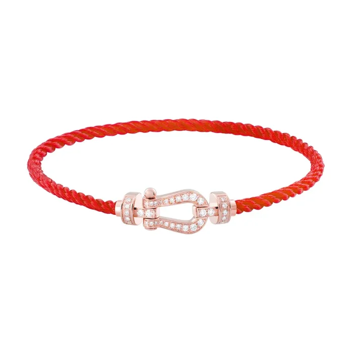 Fred Force 10 medium model bracelet in rose gold, diamond pavement and red cable – Lepage