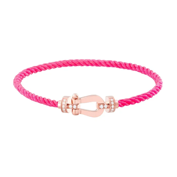 Fred Force 10 medium model bracelet in rose gold, diamonds and fluorescent pink cable – Lepage