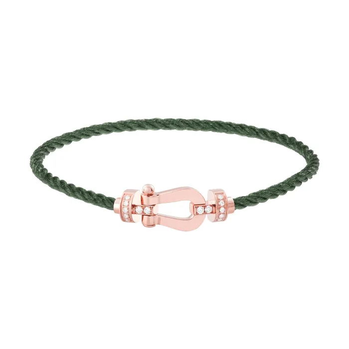 Fred Force 10 medium model bracelet in rose gold, diamonds and khaki cable – Lepage