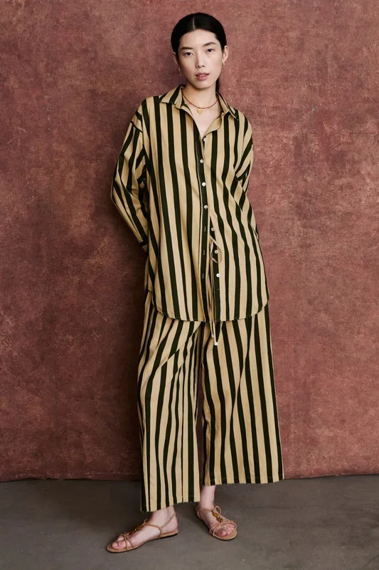 French Knot Stripe Set Dark Green