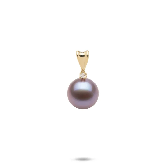 Freshwater Lilac Pearl Pendant in Gold with Diamond – 9-10mm