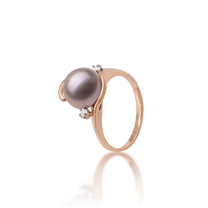 Freshwater Lilac Pearl Ring in Rose Gold with Diamonds – 10-11mm