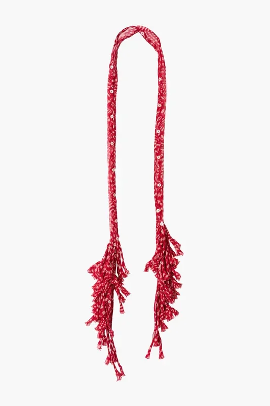 Fringe Skinny Scarf Red Warped Plaid