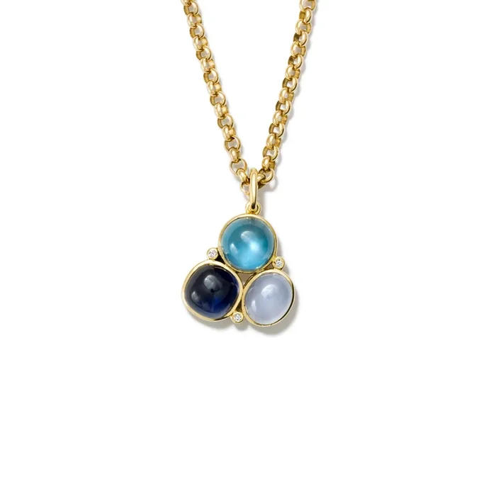Fuscata Necklace Pendant 18ct Yellow Gold – Cabochon Chalcedony, Iolite, Blue Topaz & Diamond