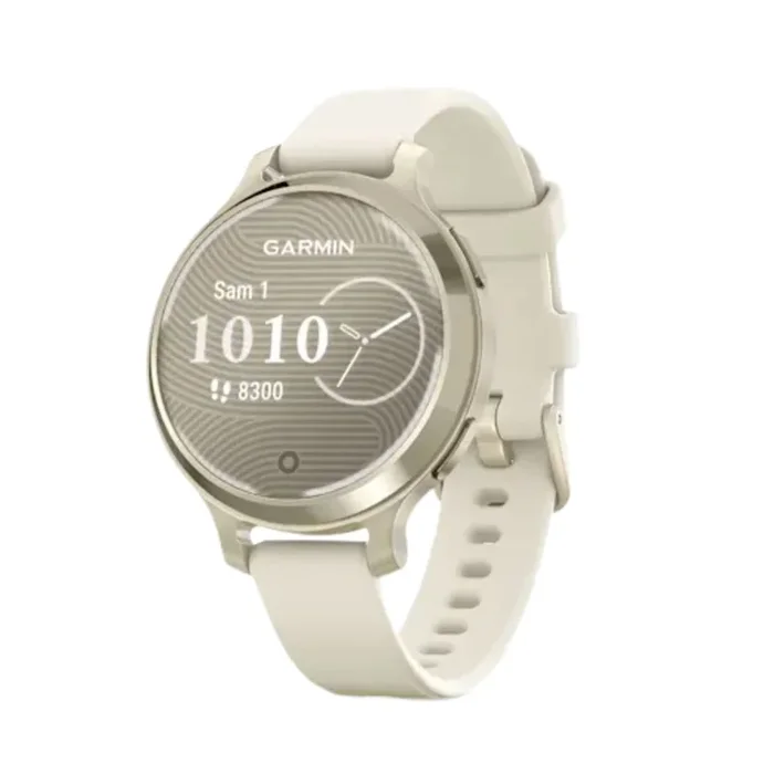 Garmin Lily 2 Active Lunar Gold watch with white silicone strap, 38 mm – Lepage