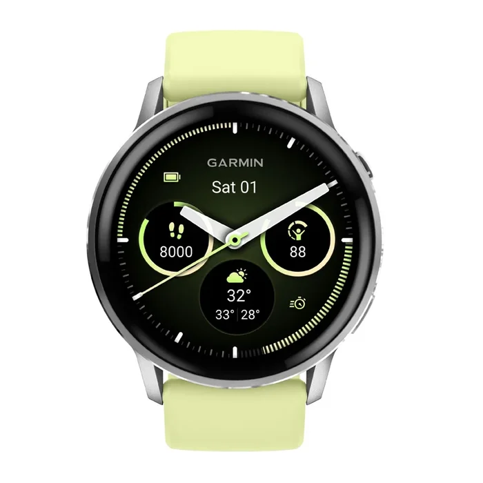 Garmin Venu 4 AMOLED Silver Watch with lemon Silicone Strap, 45 mm – Lepage
