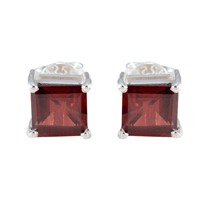 Garnet American Aikoo Solitaire Stud Red Sterling Silver Earring